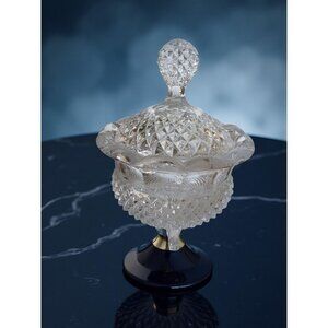 vintage godinger heavy cut chrystal glass diamond pattern candy dish